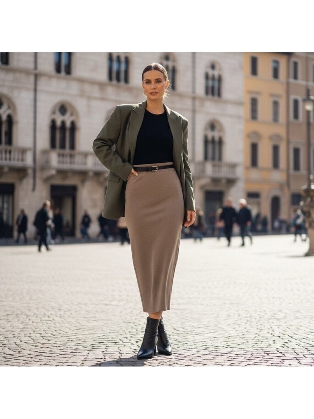 Zara Tan Knit Pull On Pencil Skirt size M Career Office wear